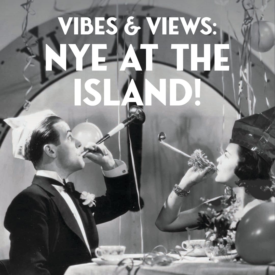 Vintage-style photo of a couple celebrating New Year's Eve Party at The Island restaurant at Elizabeth Quay in Perth